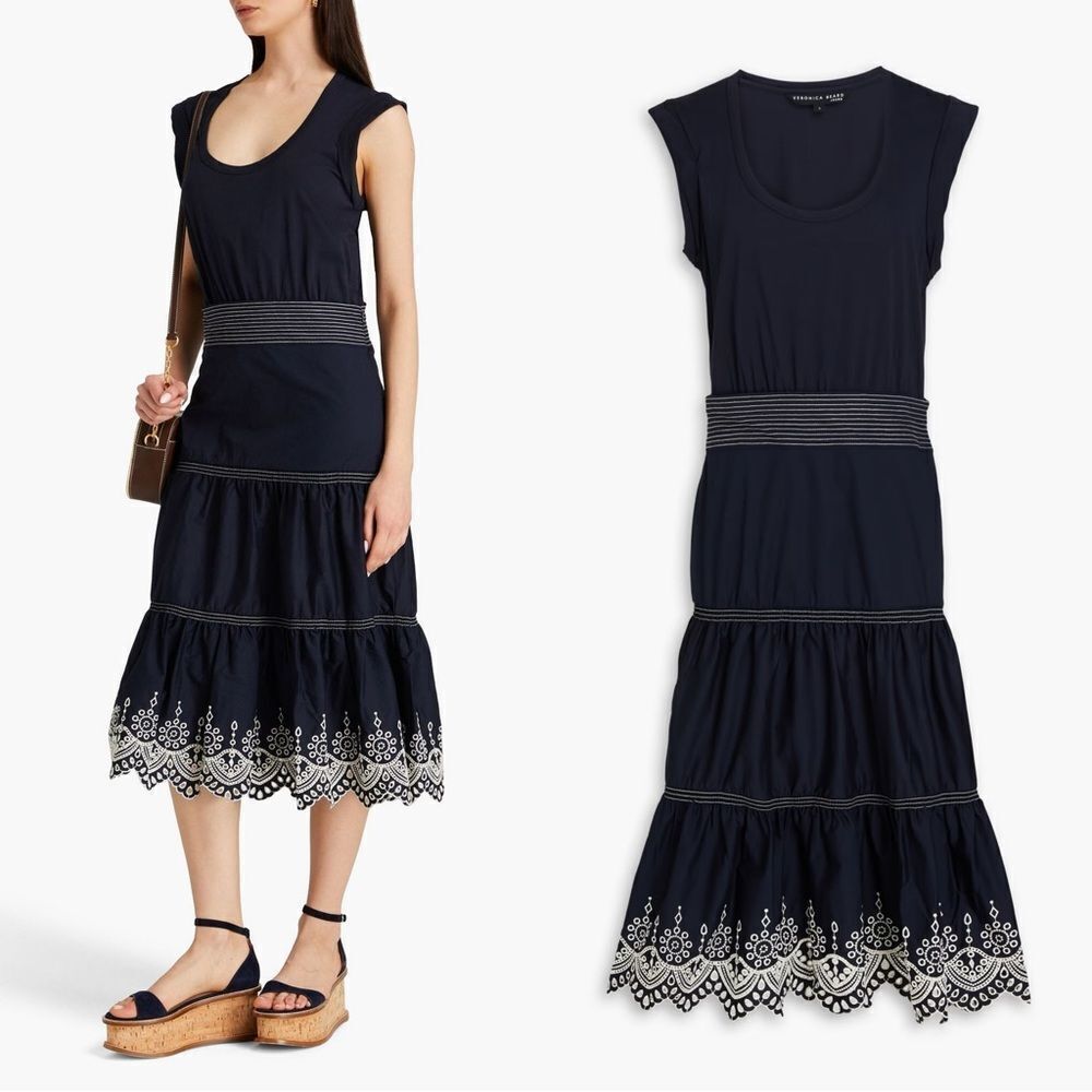 Veronica Beard Very Dark Navy (Black?) Amaia Stitched Midi Dress L XL